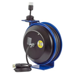 Coxreels Safety Series Spring Rewind Power Cord Reel: Single Industrial Receptacle, 50' cord, 12 AWG Model EZ-PC13-5012-A - Image 1